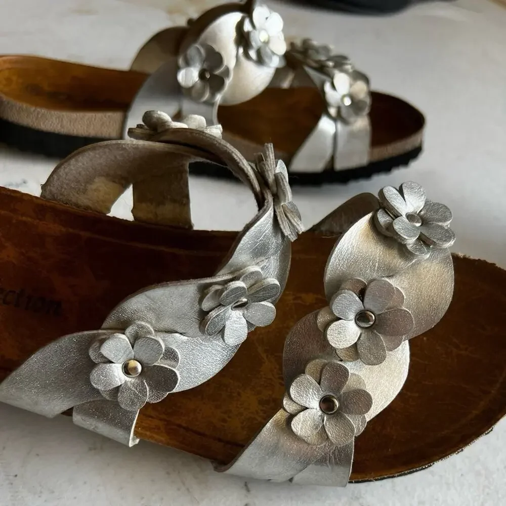 RK Collection Sandals Silver, Slide In with Flowers, Women's size 10